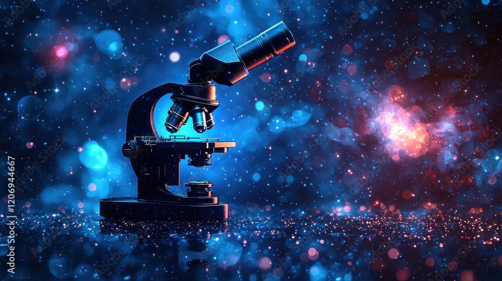 Aufkleber exploring microscopic wonders laboratory science image cosmic environment side view innovation conce