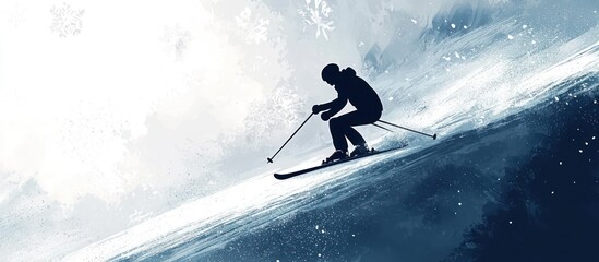 Fototapeta premium Swift skier moving down a snowy hill, depicted in a winter-themed silhouette.