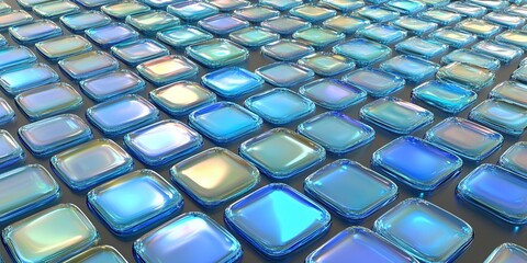 Fototapeta premium Abstract Background of Iridescent Blue Glass Tiles Shiny and Reflective Surface Texture