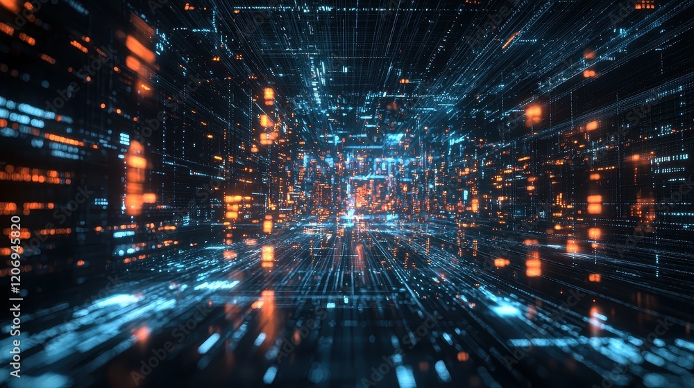 Fototapete exploring digital landscapes virtual data flow in a futuristic cyber environment
