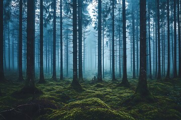 Fototapeta premium Misty Forest Landscape: A Serene Nature Scene