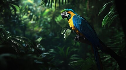 Obraz premium Blue and Yellow Macaw in Tropical Forest