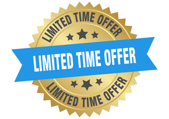 limited time offer. limited time offer round blue and gold label isolated on transparent background