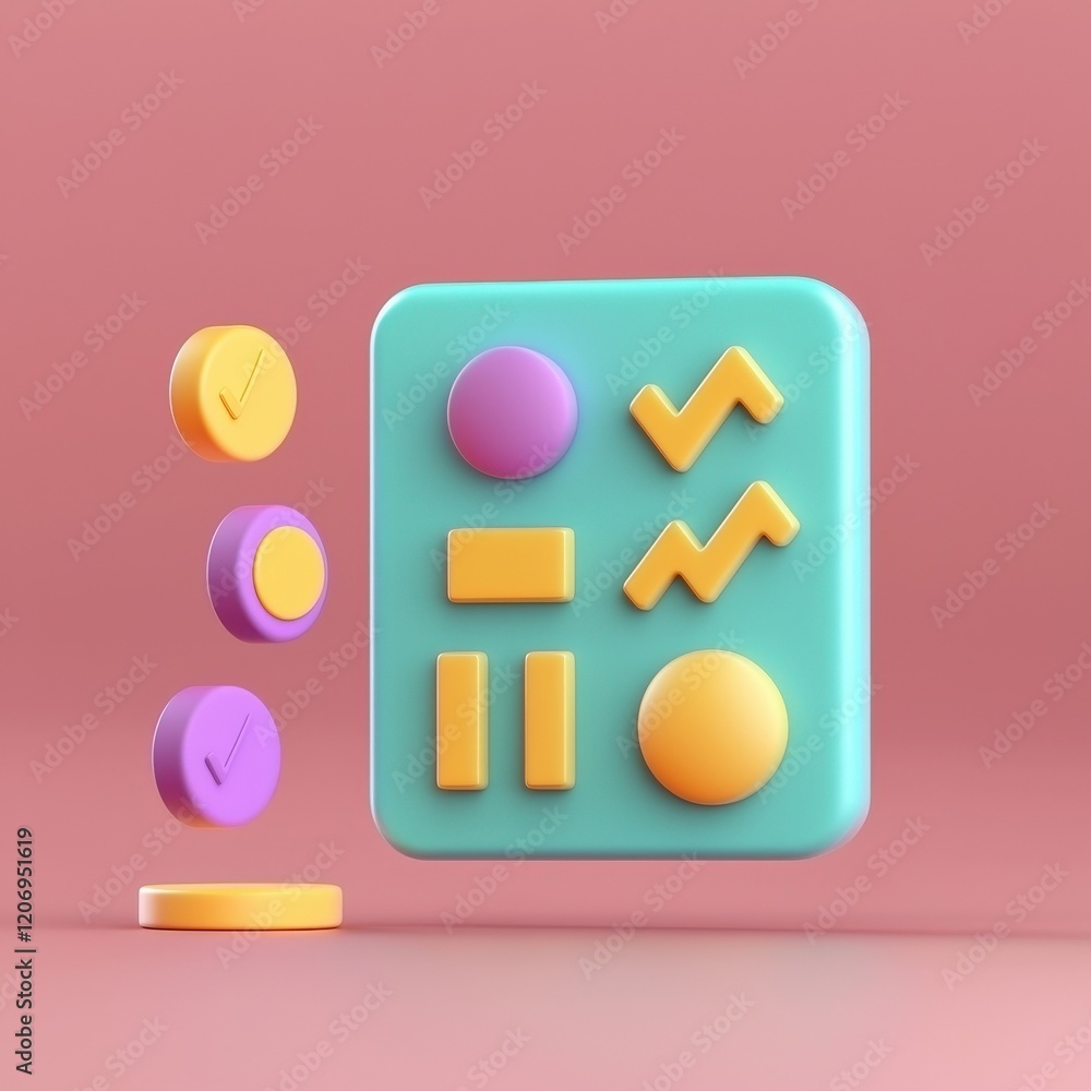 Poster risk management awareness process concept. colorful abstract shapes and buttons on a pastel backgrou
