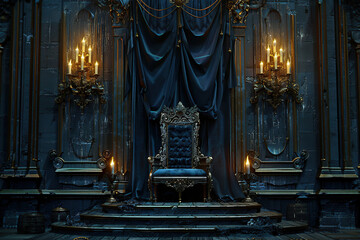Obraz premium Fantastically beautiful throne of power of king or queen in throne room, abstract vivid composition consists of fictional unreal fantastic vision on background
