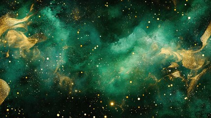 Obraz premium A luxurious green glitter background with radiant golden light accents and intricate textures