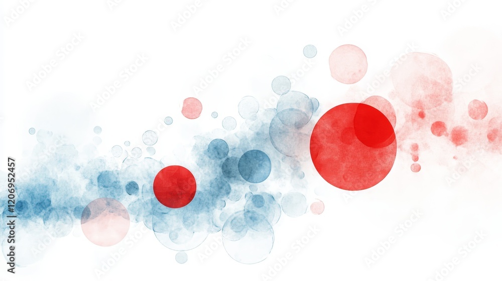 Poster dynamic interplay of red and blue circles on an abstract background, creating a vibrant modern visua