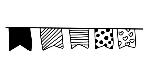 black outline on party element decoration design. banner party element, party doodles
