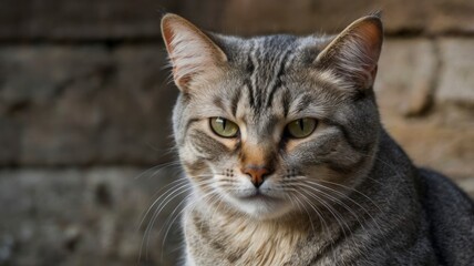 The expression on the gray village cat's face is not in a good mood