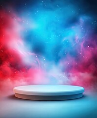 Ethereal Nebula Background with Circular Product Display Platform.
