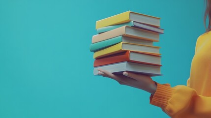 A stack of books with one being held up by someone holding a stack of books