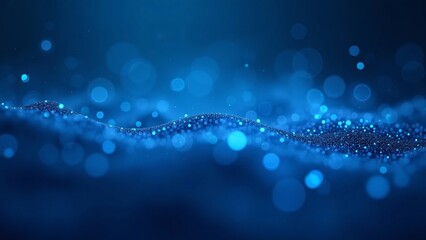 Abstract Blue Light Waves with Glowing Floating Dots