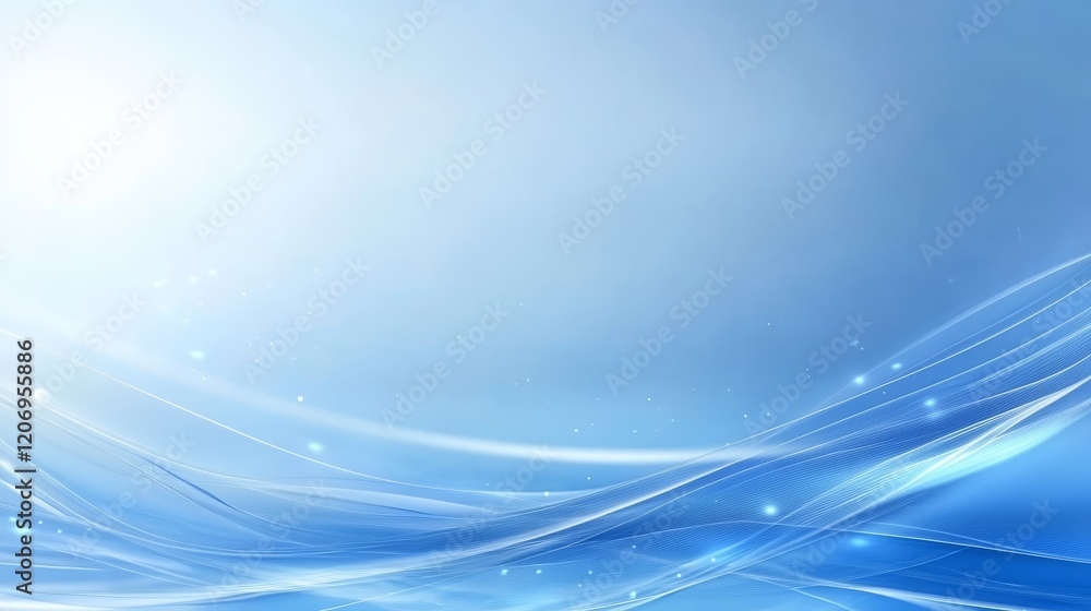 Poster dynamic blue abstract background with flowing waves and sparkling stars