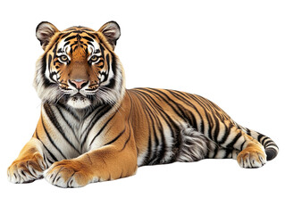 The tiger is lying down isolated on transparent background