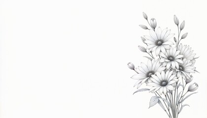 Pencil illustration of a daisy bouquet with intricate petal and bud details, showcasing a minimalist floral aesthetic, perfect for botanical art, wedding invitations, or elegant stationery designs