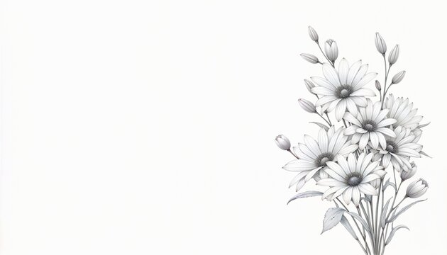Pencil illustration of a daisy bouquet with intricate petal and bud details, showcasing a minimalist floral aesthetic, perfect for botanical art, wedding invitations, or elegant stationery designs
