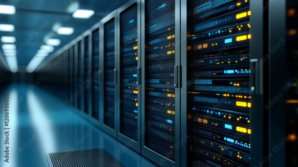 Aufkleber a comprehensive view of server racks in modern data center, powering the digital age