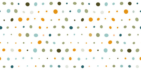 A seamless pattern of colorful damaged circles painted with a brush, featuring vibrant spots on a white background, creating a lively repeating texture.