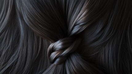 Naklejka premium Dark brown hair tied in a simple knot, close-up shot, beauty, haircare