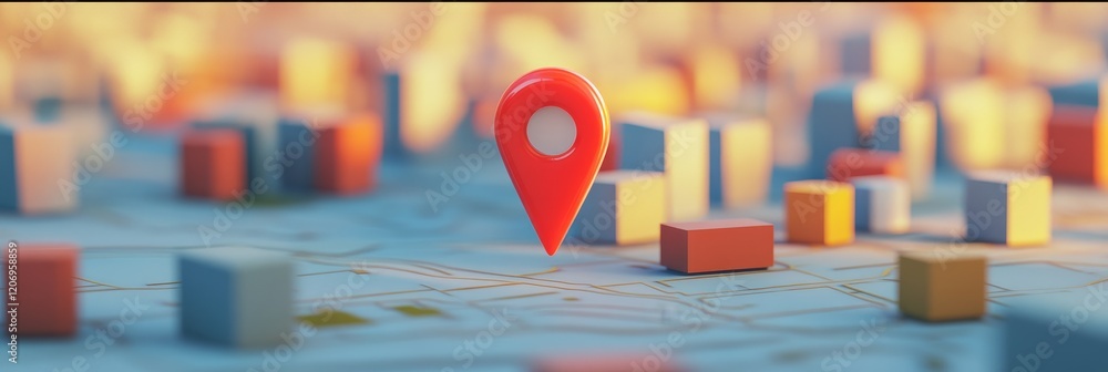 Poster red location pin on abstract city map.