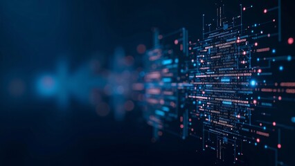 Futuristic Digital Data Flow with Glowing Blue and Red Particles