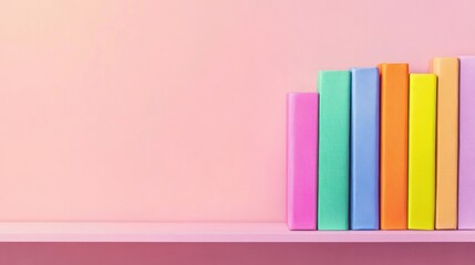 Fototapeta premium Rainbow Books on Pink Shelf