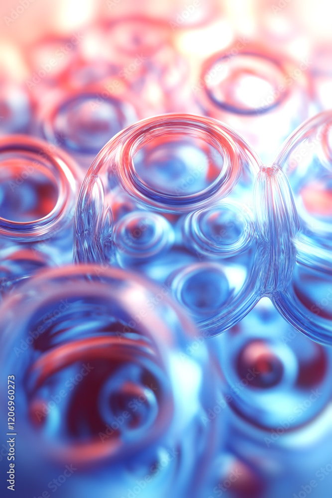 Poster Abstract composition of glass spheres where light plays with cool and warm tones, creating an effect of depth and layering through blurred and sharp elements