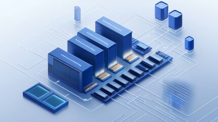 Futuristic blue city, integration of computer technology in urban architecture futuristic
