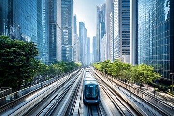 Fototapeta premium Urban Skyline with Modern Transit