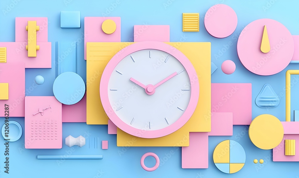 Poster geometric calendar composition, an intricate design featuring vibrant shapes and patterns representi