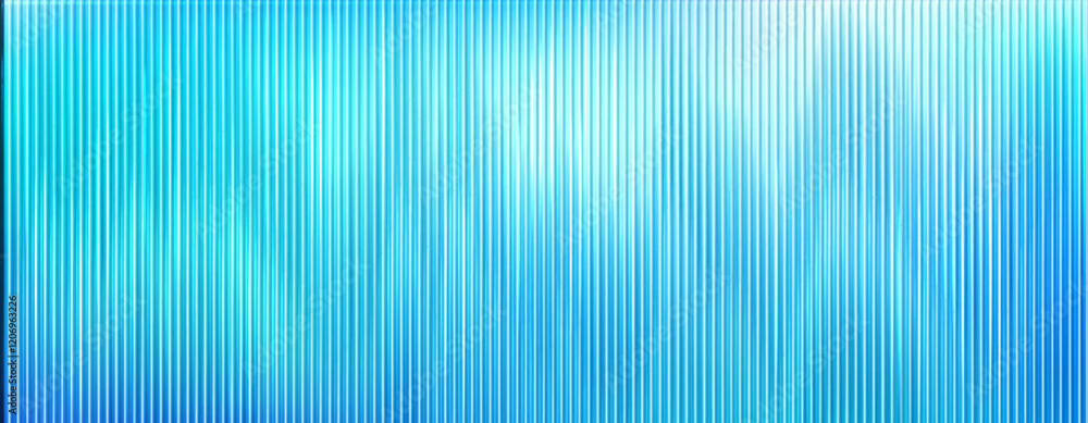 Poster ribbed glass surface pattern with vertical lines and gradient from turquoise to blue color. transpar