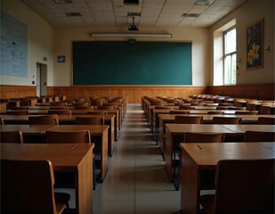 a wide shot of a university lecture hall or class room
