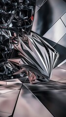 Abstract 3d rendering of chaotic plexus surface contemporary background with futuristic polygonal shape distorted low poly object with sharp lines