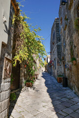 Obraz premium A narrow street between the houses of old Caserta, a medieval village in Italy.
