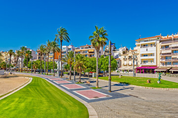 Naklejka premium Seafront of Sitges,a beautiful town near Barcelona.