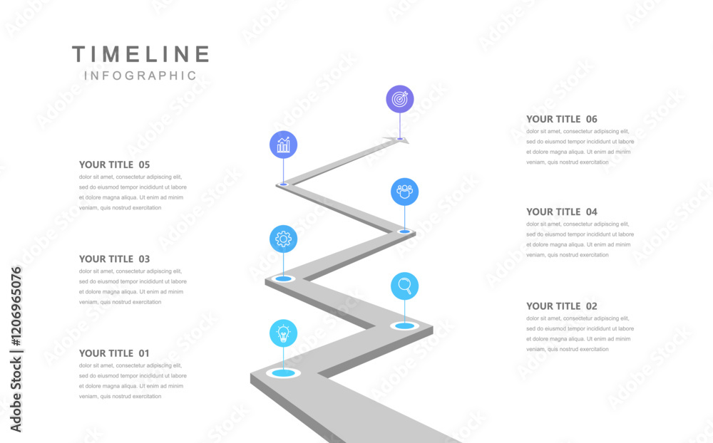 Wall mural business road map timeline infographic concept. with icons and 6 steps. can be used for workflow lay