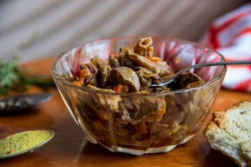 Offal dish on the kitchen table