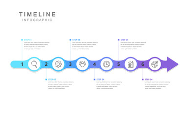 Business road map timeline infographic concept. with icons and 6 steps. Can be used for workflow layout, icons, diagram, report, web design Creative. marketing data. Vector illustration