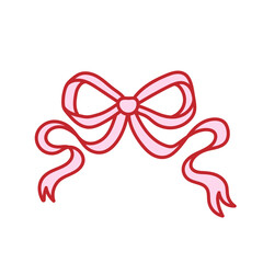 Coquette aesthetic pink bow of ribbon. Beautiful holiday decoration element, celebration gift decor. Cute y2k bowknot. Vector isolated clipart, girly doodle