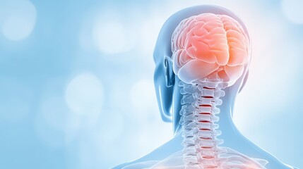 Illuminated brain in woman's head, a visual representation of mental processes and cognitive function