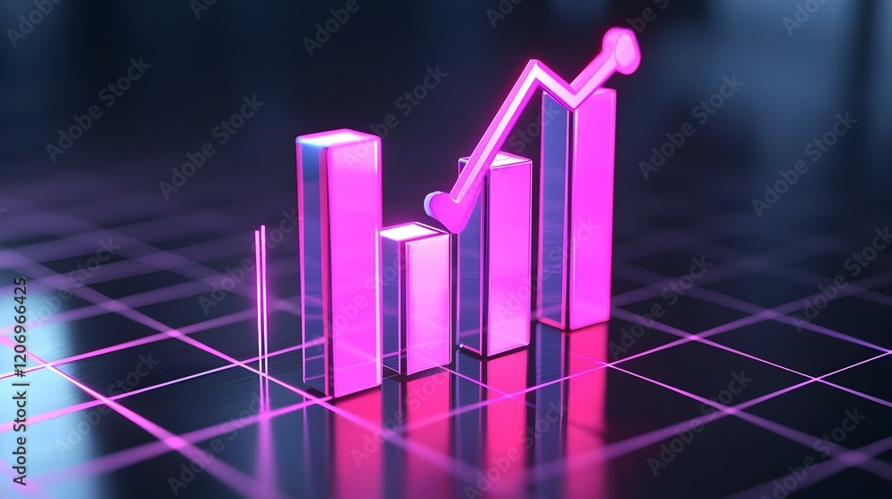 Poster glowing trend visualization, a dynamic 3d bar chart showcases an upward trend, emphasizing growth an