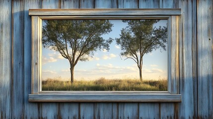 Rustic Wooden Frame Encasing Serene Treescape View