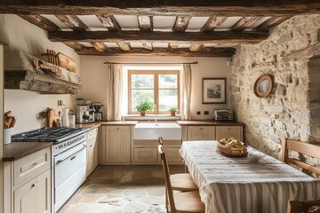 Rustic Country Kitchen With Exposed Wooden Beams