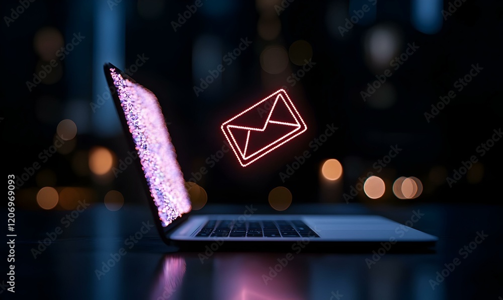 Poster futuristic email interface, a sleek design featuring floating glowing elements, showcasing advanced 