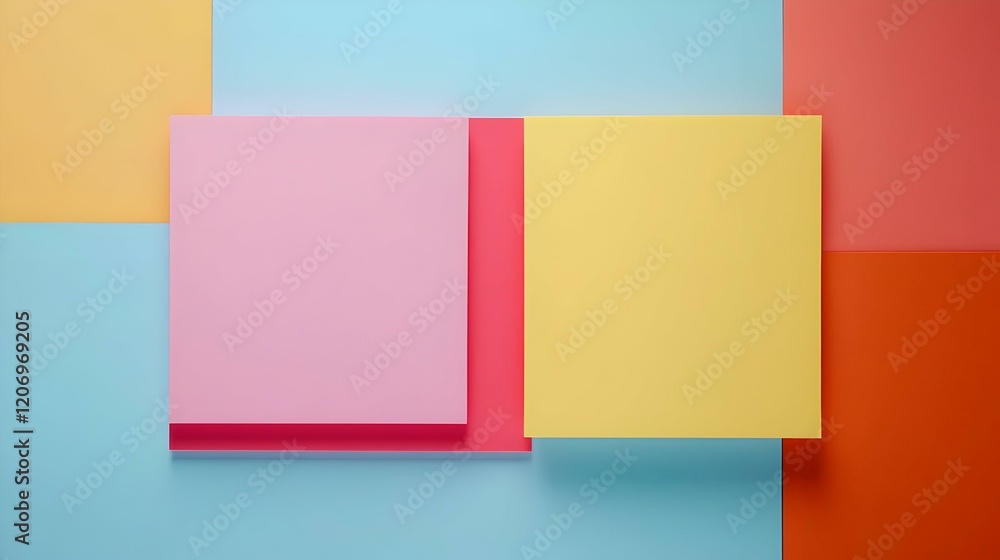 Poster pastel sticky notes display, four colorful sticky notes placed haphazardly, creating a playful and v