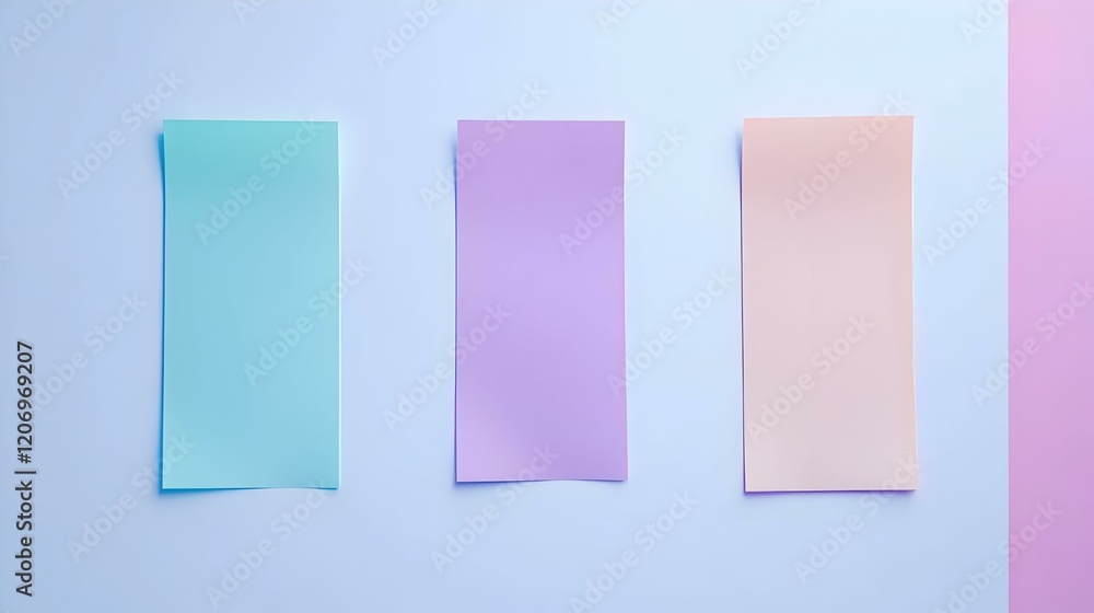 Poster pastel sticky notes display, an artistic arrangement of four colorful sticky notes in soft hues, cre