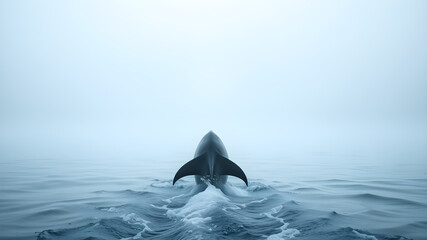 Fototapeta premium dolphin dramatic back view in foggy environment. Generative AI