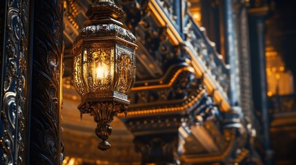 Ornate Golden Lantern Illuminates Classic Architecture