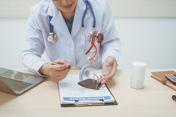 Male doctor treating male urinary tract diseases, providing consultations at a hospital,discussing...