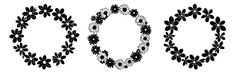 PNG Floral wreaths silhouette designs set, isolated on transparent background